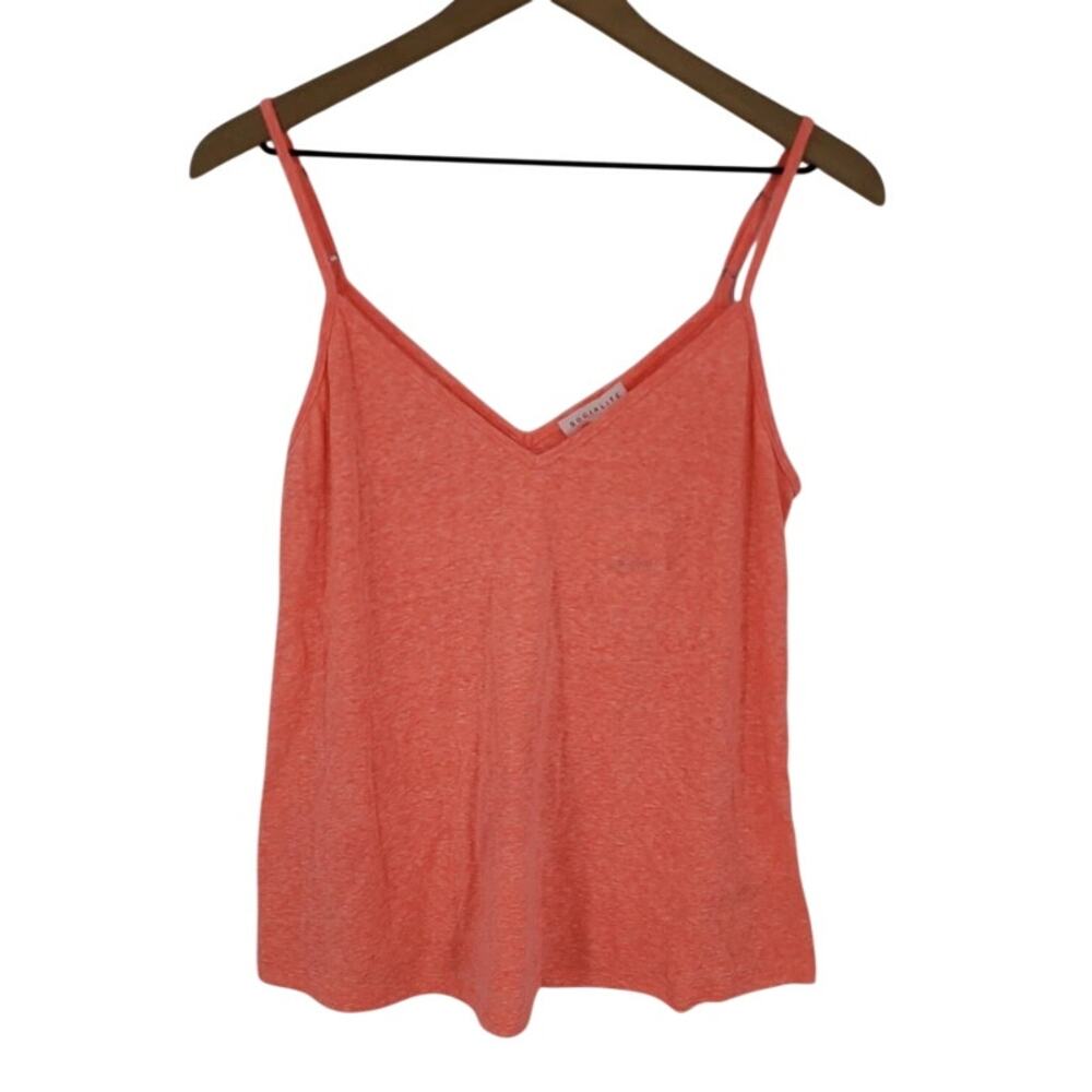 Socialite Double V-Neck Heathered Knit Tank Top in Neon Coral LARGE LAYERING